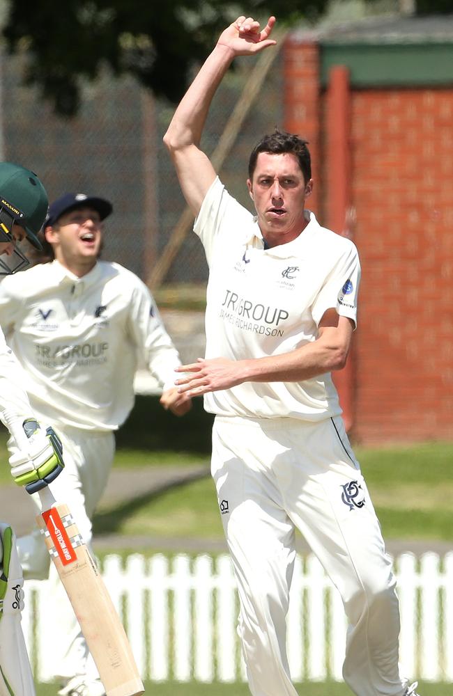 Andrew Perrin celebrating a wicket for Prahran.