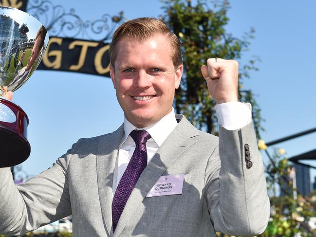 Edward Cummings after Duais won the TAB Australian Cup at Flemington Racecourse on March 12, 2022 in Flemington, Australia. (Reg Ryan/Racing Photos via Getty Images)