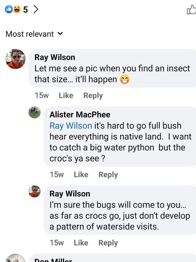 A Facebook thread from the feed of croc attack victim Alister MacPhee.