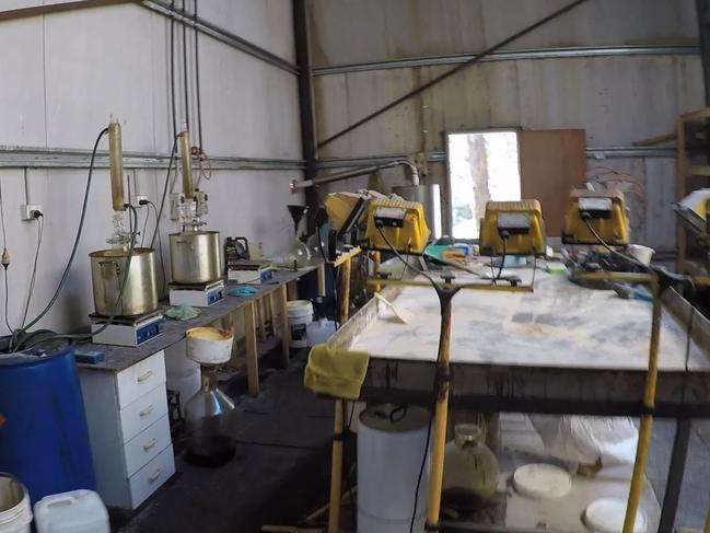 Inside the filthy, but sophisticated, drug lab found in a shed on the Mount Hunter property. Picture: Police Media