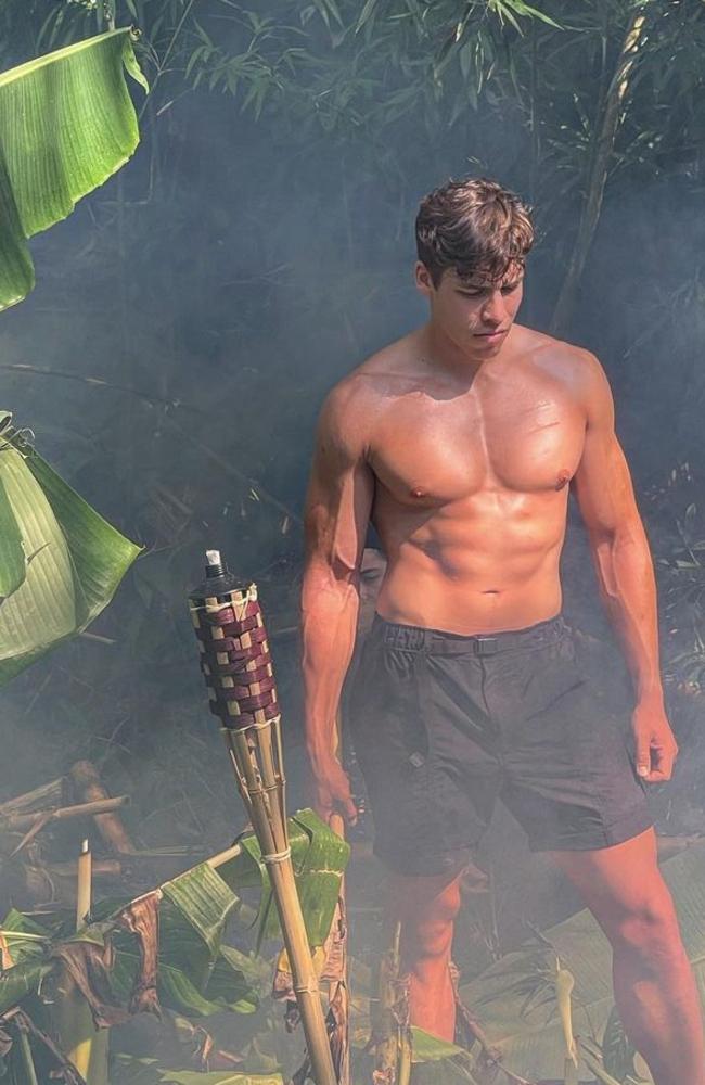 Arnie's son Joseph Baena shows off incredible physique on the set of upcoming film Lava.