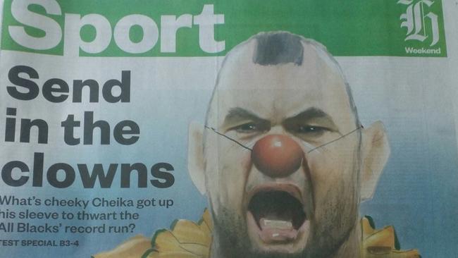 The front page of the NZ Herald sports section on Saturday.