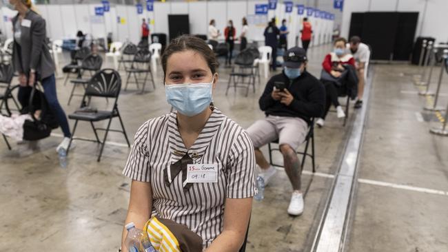 Student Gemma Thomas after her vaccination. Picture: Mark Cranitch