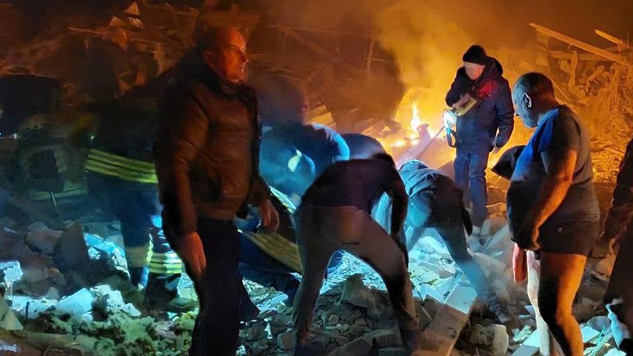 Rescuers search for survivors at the site of a Russian strike. Picture: State Emergency Service of Ukraine