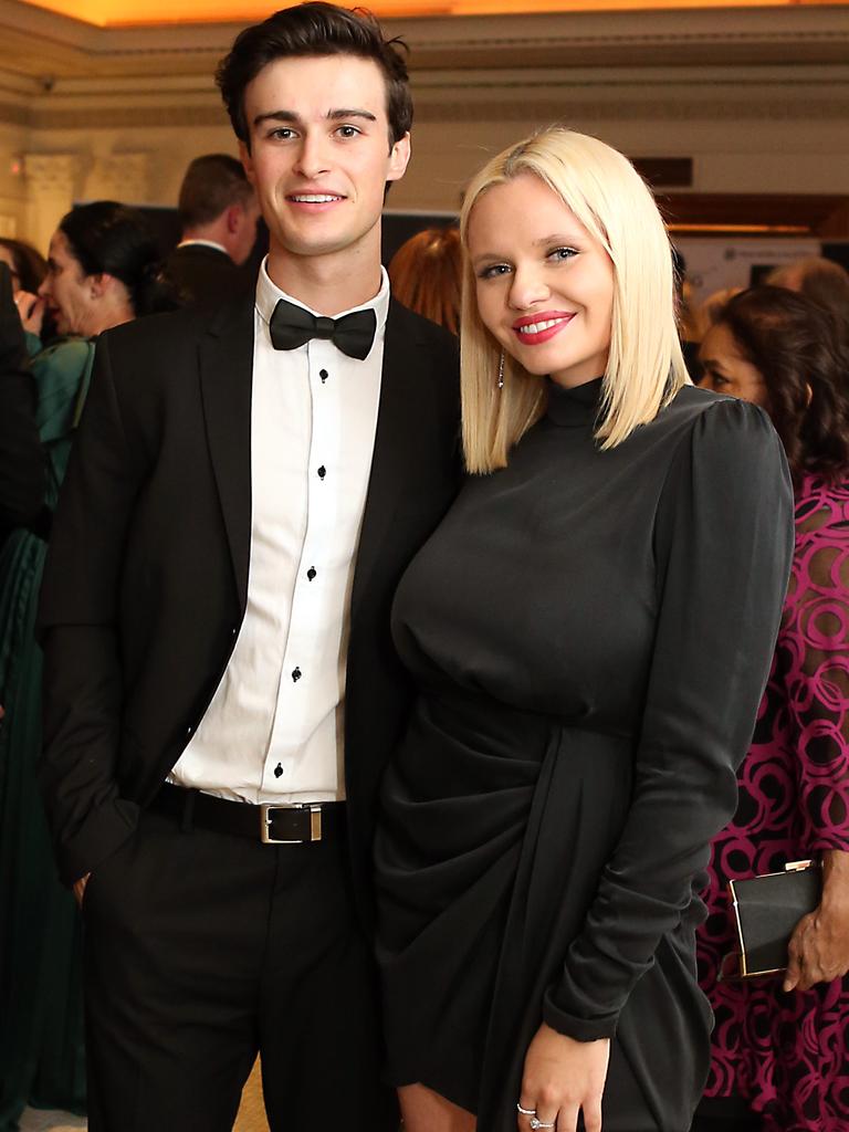 Mitchell Bourke and Alli Simpson at the Miss World Australia crowning at Palazzo Versace, Gold Coast. Picture: Richard Gosling/AAP