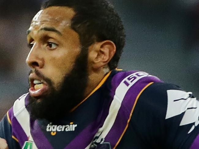 PERTH, AUSTRALIA - MARCH 10:  Josh Addo-Carr of the Storm runs the ball during the round one NRL match between the Canterbury Bulldogs and the Melbourne Storm at Perth Stadium on March 10, 2018 in Perth, Australia.  (Photo by Will Russell/Getty Images)