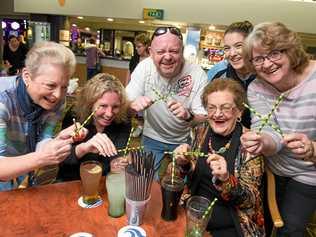 LAST STRAW: No more plastic straws at Sawtell RSL and Eileen, Michelle and Adam Tritton, Betty Weick, Danielle Angus-Crouch and Joy Bailey are all smiles. Picture: Trevor Veale