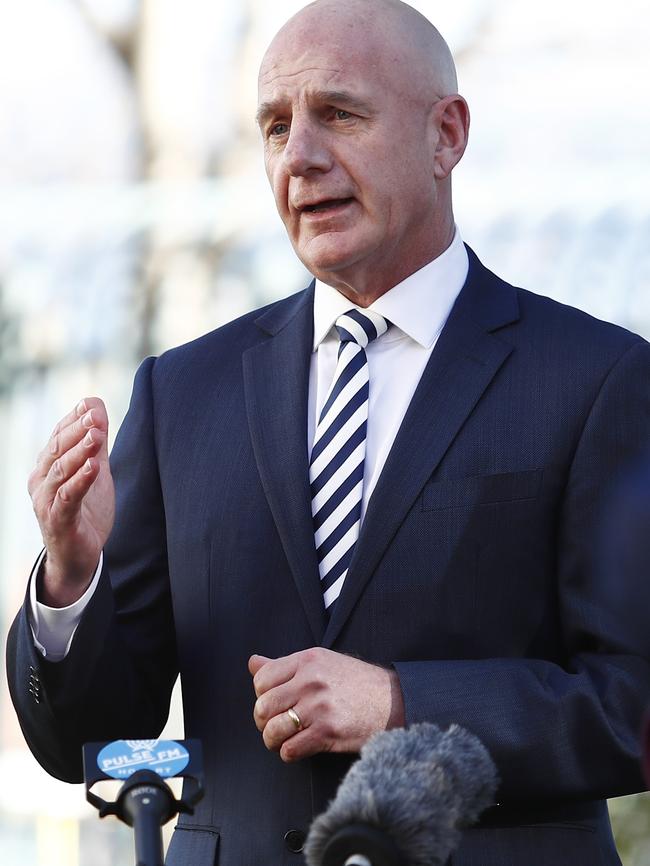 Peter Gutwein, Premier of Tasmania speaks to the media. Picture: Getty Images.