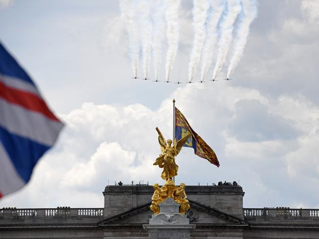 The RAF fly past Buckingham Palace. Picture: Getty Images