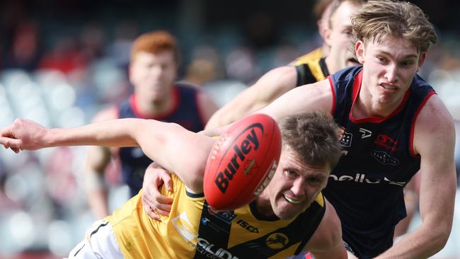 Crows father-son prospect Max Michalanney in action for Norwood in the SANFL semi-final. Picture: SANFL Image/David Mariuz