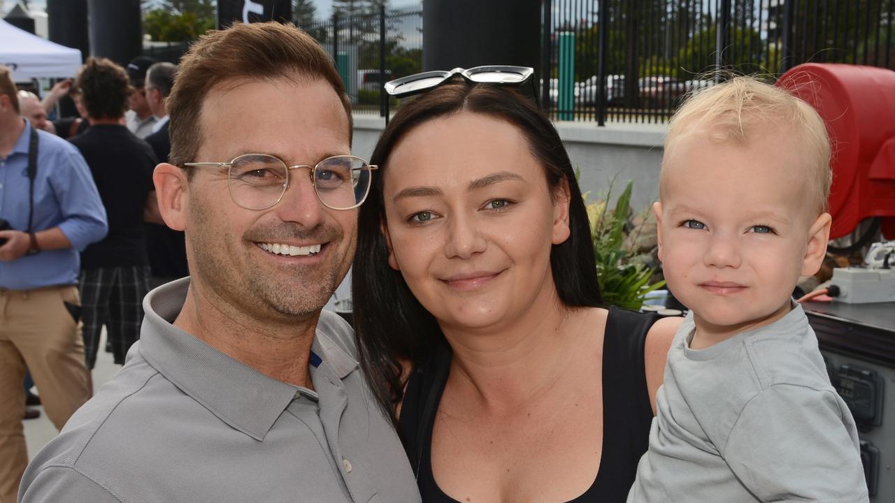 Grace, Justin and Freddie Thorpe at Maritimo 11 farewell party at Southport Yacht Club, Main Beach. Pic: Regina King