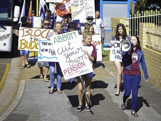 Crusading against federal budget cuts in 2014, 19-year-old Kahlani Pyrah organised a Bust the Budget rally in Gladstone CBD in less than 24 hours with the support of students, unions, workers and pensioners. . Picture: Mike Richards