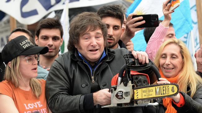 Argentina's President-elect Javier Milei with his chainsaw