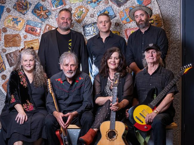 Goanna (back row) Richard Tankard, Ruben Shannon, and Marcus Ryan (front row) Rose Bygrave, Shane Howard, Rose Bygrave and Graham Davidge. Picture: Jay Town