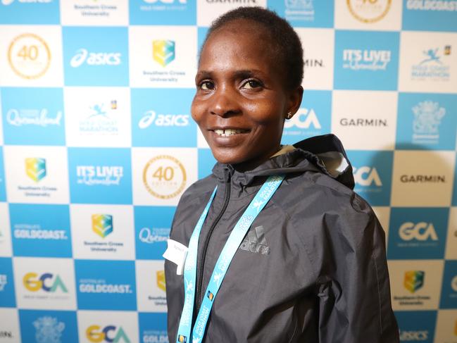 Marathon presser at Convention Centre.Photo of Agness Barsosio.Photo Richard Gosling