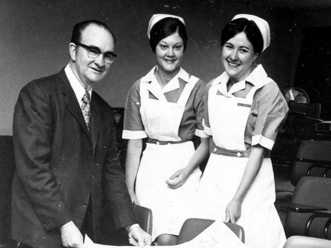 Beth McRae pictured (right) as a young midwife in Melbourne.
