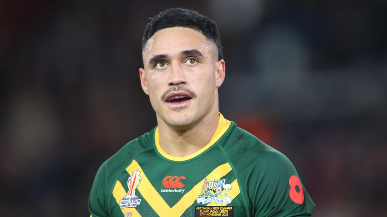 Valentine Holmes has been named to make his Kangaroos return following a one-game ban for an inappropriate social media post. Picture: NRL Imagery / Stephen Gaunt