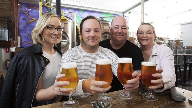 Lauren, Luke, Grahame and Melissa Scott at Catchment Brewing, West End. (News Corp/Attila Csaszar)