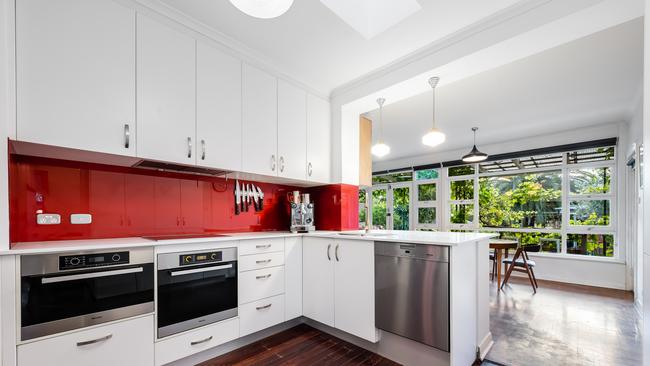 The home’s contemporary kitchen.