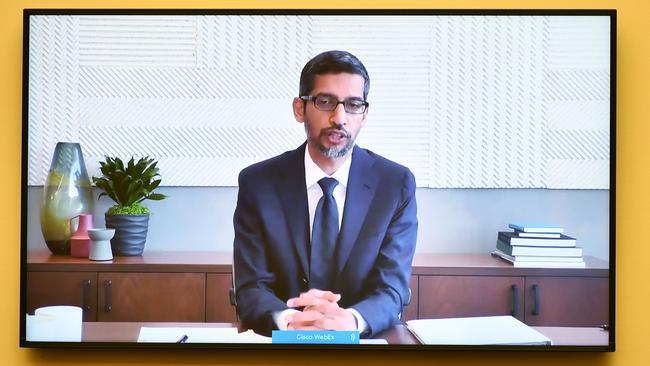 Google CEO Sundar Pichai testifies before the US House judiciary subcommittee on antitrust in Washington in July. Picture: AFP