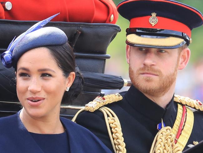 The Duke and Duchess of Sussex with the Duchess of Cambridge make their way along The Mall to Horse Guards Parade, in London, ahead of the Trooping the Colour ceremony, as The Queen celebrates her official birthday.. Picture date: Saturday June 8, 2019. See PA story ROYAL Trooping. Photo credit should read: Gareth Fuller/PA Wire