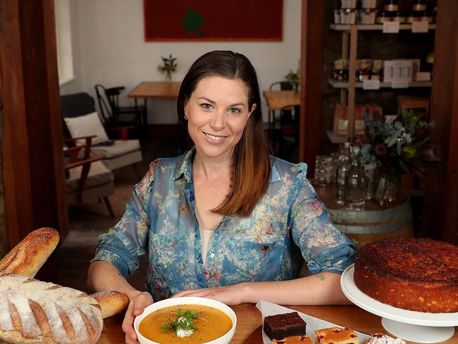 13/06/2018 Erica Rushbrook at her new Hahndorf providore cafe and event space named Hahn & Hamlin located at 79 Mount Barker Rd, Hahndorf SA. Erica's cafe features local produce which are for sale as raw ingredients and finished dishes. Picture: DYLAN COKERNote: The cafe wasn't open today so no chef or customers available. She had some cold soup we mocked up for the picture.