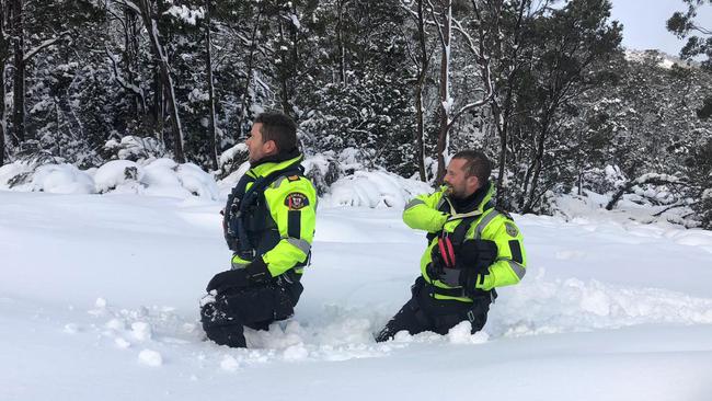 The search team battled against the elements. Picture: Tasmania Police