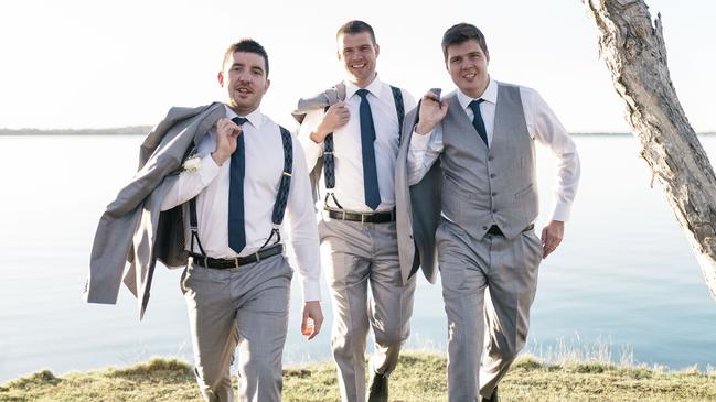 Chums: Matthew Brunes and groomsmen. Picture: iSpy Wedding Photography (Dylan Evans)