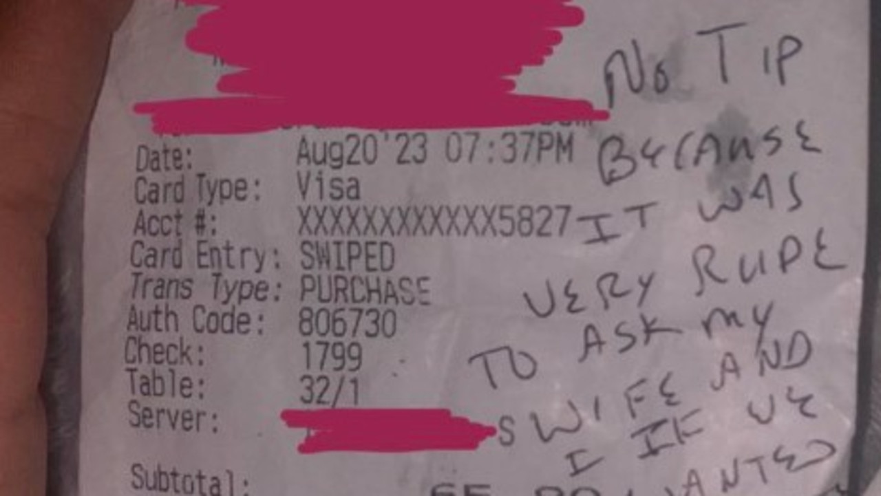 ‘Laughable’ response waitress found on receipt