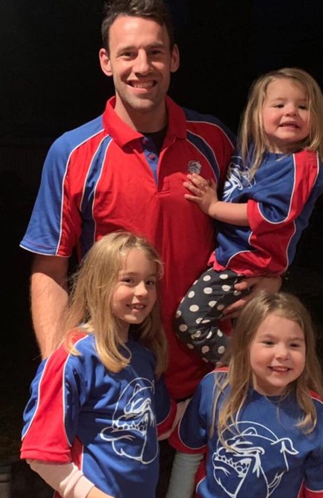 Cameron Pedersen with daughters Charlee, Ruby and Lucy after signing at Phillip Island.