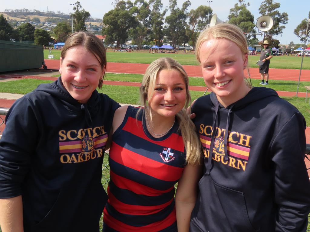 Scotch Oakburn College's Emily Knaggs, The Friends' School's Lizzie Popa and Scotch Oakburn College's Emily Atherton. Picture: Jon Tuxworth