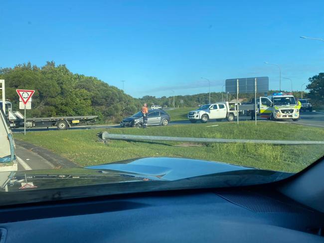 Emergency services were called to Coolum Beach after a crash into a pole.