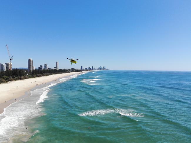 A trial on Tuesday saw five drones flown simultaneously along a 1000km stretch of Australia’s coastline, from the Gold Coast, Port Macquarie, Newcastle to Little Manly Point on Sydney Harbour. Picture: RIPPER CORPORATION