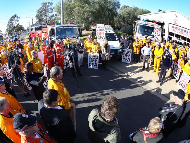 Volunteer firefighters run a rally at Bannockburn. Picture: Glenn Ferguson