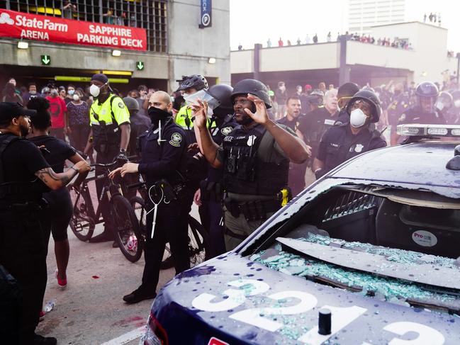 Police officers are seen during a protest in Atlanta, Georgia. Picture: Getty