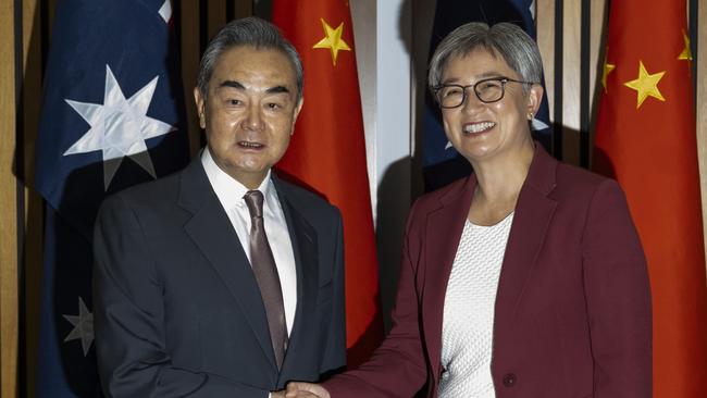 Minister for Foreign Affairs Penny Wong meets with Chinese Foreign Minister Wang Yi for talks at Parliament House in Canberra. Picture: NCA NewsWire / Martin Ollman