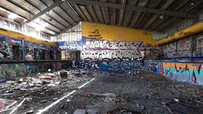 The filthy derelict Cranbourne pool has been trashed by vandals. Picture: Simon Baker