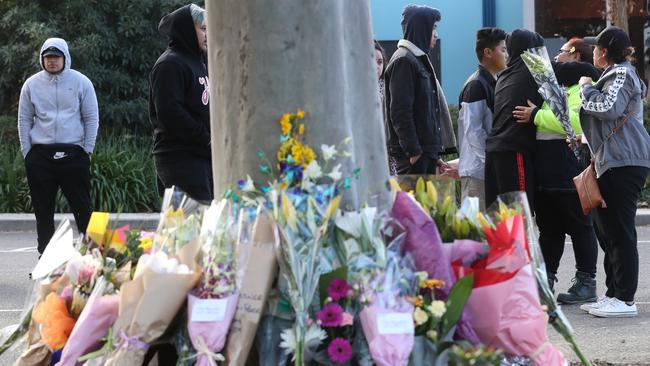 A floral tribute for Solomone Taufeulungaki. Picture: David Crosling