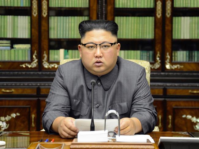 Kim Jong-un delivers an angry statement in response to Donald Trump’s fiery speech to the United Nations. Picture: AFP/KCNA via KNS