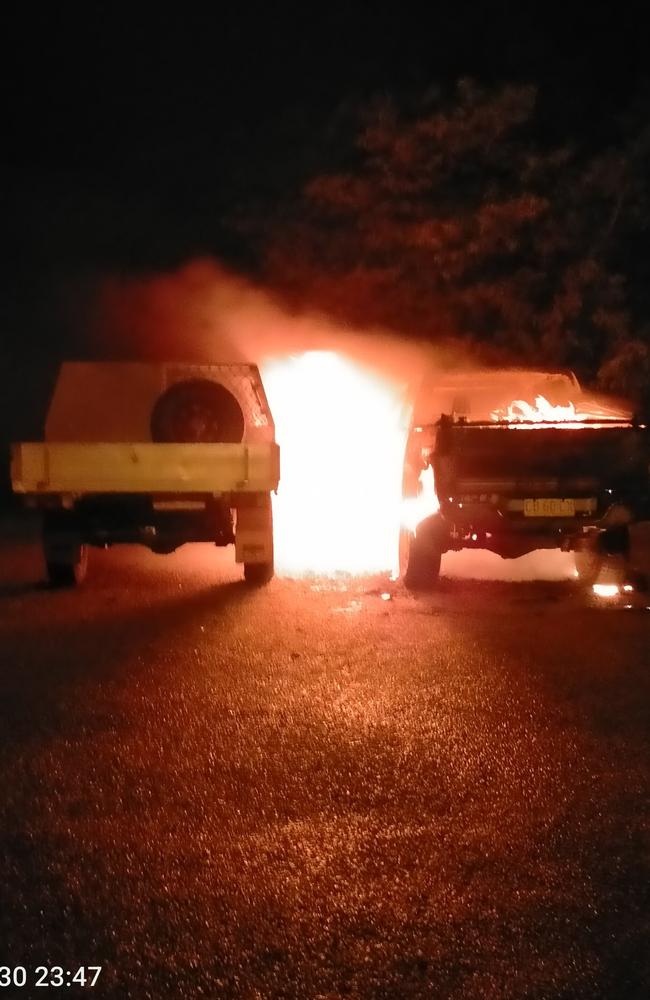 A car was engulfed in flames in the Mandorah Jetty car park. Picture: Facebook