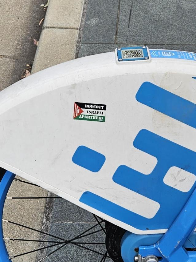 An anti-Israel sticker placed on an e-bike Picture: Supplied