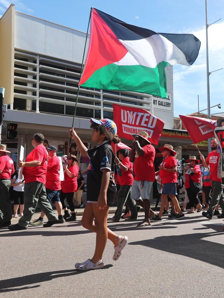 Hundreds of Territorians marched through Darwin for the annual May Day march, celebrating union victories including the eight-hour work week, on Monday, May 5. Picture: Zizi Averill