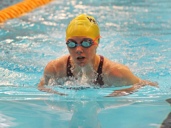 Imogen Lyon from Whyalla in the girls 13 year olds 50 Freestyle. -  Racing from Day 2 of the Sapsasa State Swimming Championships at the SA Aquatic and Leisure Centre, on the 26th March 2021 . Picture: Michael Marschall