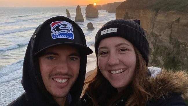 Joel Evans was due to become a father in october , with his fiance Michaela Hurt expecting their child . Picture: Instagram