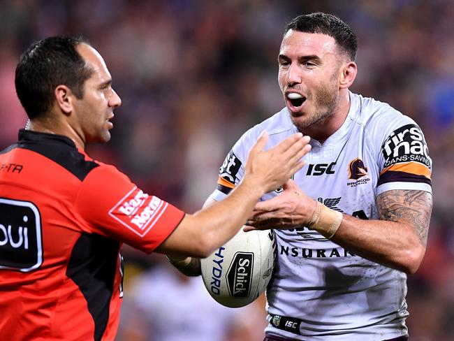 Darius Boyd questions the a refereeing decision.