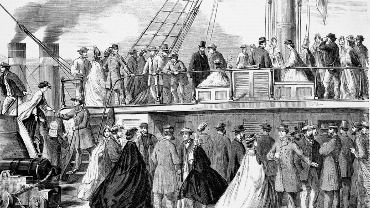 Visitors on the deck of Shenandoah during her repairs at Williamstown. Picture: State Library of Victoria