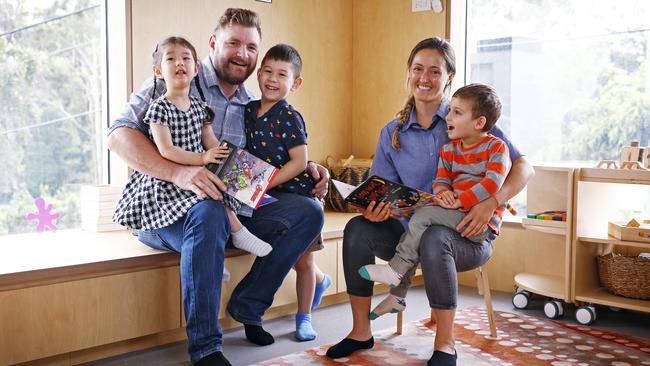 Thomas Duffy with Charlotte and Daniel, and Laura Cano with her son Vicente. Picture: Sam Ruttyn