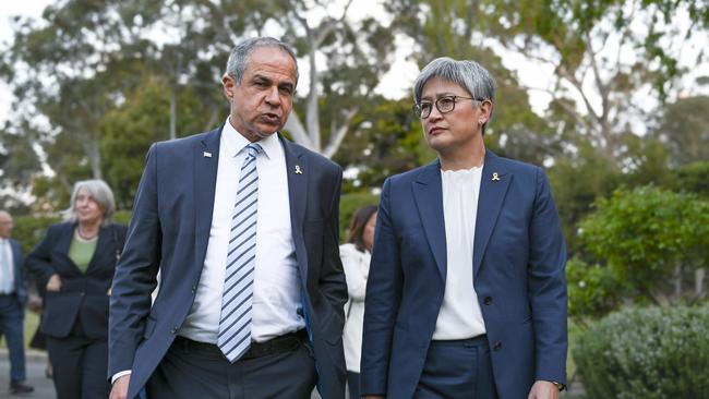 Israel's Ambassador to Australia Amir Maimon and Foreign Minister Penny Wong in Canberra on Monday. Picture: NewsWire / Martin Ollman