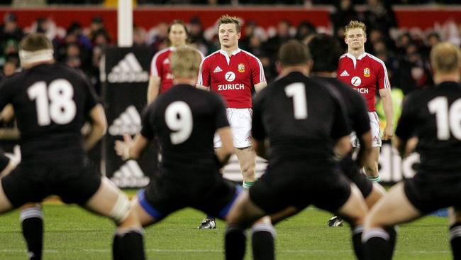 Lions captain Brian O’Driscoll watching the All Blacks haka in 2005.