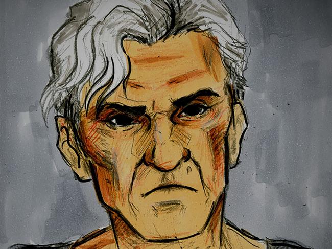 A court sketch of former AFL player and coach Dean Laidley during a bail hearing at Melbourne Magistrates Court, Melbourne, on Monday, May 11, 2020. Laidley has been released on bail to attend an inpatient rehab facility after he was accused of stalking a woman. (AAP Image/Nine News) NO ARCHIVING